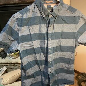 Denim & Flower by Ricky Singh Blue and Gray Striped Casual Shirt